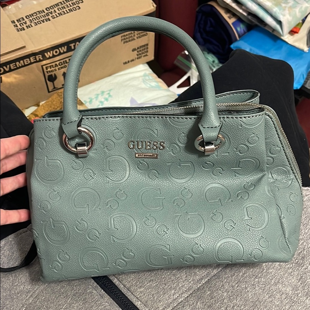 Guess Green Embossed Satchel Bag